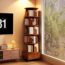 (UPGRADED) Rotating Bookshelf, 360 Display Corner Bookshelf for Small Space, 6 Tier Bookcase Storage Rack with Wheels, Wood Narrow Organizer for Bedr