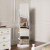 360° Rotating 66"x14" Multifunctional Full Length Mirror with Hook Storage Rack Coat Rack with Mirror Solid Wood Floor Mirror Bedroom Living Room Clo