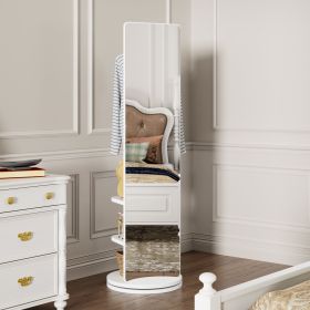 360° Rotating 66"x14" Multifunctional Full Length Mirror with Hook Storage Rack Coat Rack with Mirror Solid Wood Floor Mirror Bedroom Living Room Clo