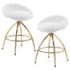 2pcs Teddy Velvet Gold-plated Iron Feet Bar Stool Weaving Style White With Swivel