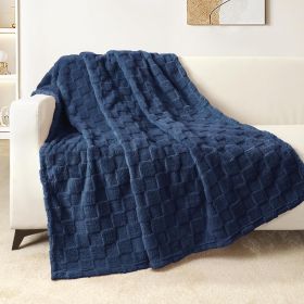 Fleece Throw Blanket for Couch,Super Soft and Warm Lightweight Checkered Pattern Blankets for All Seasons, 50x60 Inches, Navy BlueFleece Throw Blanke