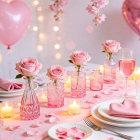 Pink Glass Bud Vases Set of 12, Vintage Mini Vases for Centerpieces, Glass Bud Vase in Bulk for Wedding Decor, Single Flowers, Office and Home Table