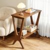 23.6 Inch Solid Wood End Table with 2-Tier Storage Shelves Sofa Side Table for Living Room Bedroom