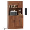 Multifunctional Kitchen Cupboard with Adjustable Shelves, Stemware Rack & Drawer, Anti-Toppling Design