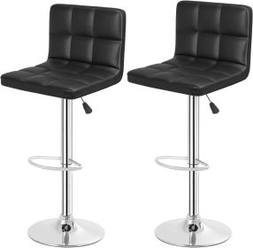 Bar Stools Set of 2, Adjustable PU Leather Swivel Barstools Back