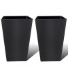 Tall Planters for Outdoor Plants Set of 2 - 18.3 Inch Black Plastic Planter Pots with Drainage Mesh Pads & Removable Shelf - Front Porch, Patio, Gard