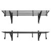 2-Tier Heavy Duty Wall Garage Shelving, 2 x 4 ft Steel Wall Mounted Shelving Unit with Hooks, 24 x 48 Inch Per Shelf Floating Storage Metal Rack for