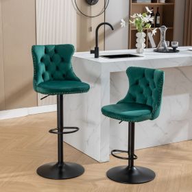 Swivel Velvet Barstools Adjusatble Seat Height from 25-33 Inch,17.7inch base, Modern Upholstered Bar Stools with Backs Comfortable Tufted for Home Pu