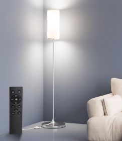 LED Floor Lamp for Living Room, Dimmable Standing Lamps with Foot Switch,Remote Custom Color Temperature Silver Pole Lamp with Lampshade,12W Led Bulb