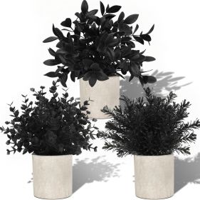 3 Pack Black Fake Plants Artificial Eucalyptus Plants Topiaries for Halloween Decorations Bathroom Accessories Home Office Desk Farmhouse Room Ta