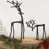 Christmas Decorations - Set of 2 Black Reindeer Statues - Modern Aluminum Alloy Xmas Figurines - Elegant Indoor Holiday Decor - Table Centerpieces -
