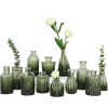 12pcs Green Glass Bud Vases Set, Small Vases for Flowers, Bud Vase for Centerpieces in Bulk, Mini Vintage Vase for Wedding Decorations, Office and Ho