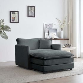 Modern Accent Chair with Ottoman, Living Room Club Chair Chenille Upholstered Armchair , Reading Chair for Bedroom, Gray Chenille