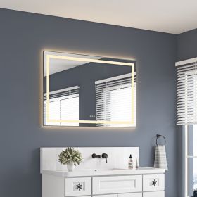 48 x 32 Inch LED Bathroom Mirror with Front and Backlight, Wall Mounted Vanity Mirror with Aluminum Frame, Anti-Fog, Memory, 3 Colors, Stepless Dimma