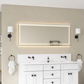 72 x 28 Inch LED Bathroom Mirror with Front and Backlight, Wall Mounted Vanity Mirror with Aluminum Frame, Anti-Fog, Memory, 3 Colors, Stepless Dimma