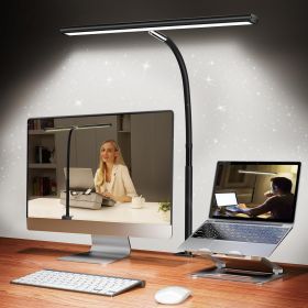 LED Desk Lamp for Office Home, Eye-Caring Desk Light with Stepless Dimming Adjustable Flexible Gooseneck, 10W USB Adapter Desk Lamp with Clamp for Re