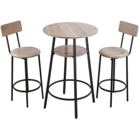 Bar Table, 3PCS 23.5″ Bars Tables Set, Bar Tables and Chair Set with Rounded Corner Design, Round Pub Table with Two Stools for Office Desk, Breakfas