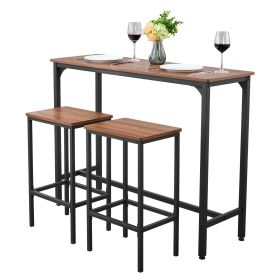 Bar Table, 3PCS 47″ Bars Tables Set, Bar Tables and Chair Set with Rounded Edge Design, Rectangular Pub Table with Two Stools for Office Desk, Breakf