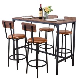 Bar Table, 5PCS 47″ Bars Tables Set, Bar Tables and Chair Set with Rounded Edge Design, Rectangular Pub Table with Four Stools for Living Room, Dinin