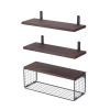 2 In 1 Floating Shelves Wall Mounted with Storage Basket Bathroom Shelves Over Toilet Wooden Shelves for Bedroom Living Room Kitchen Office Wall Deco