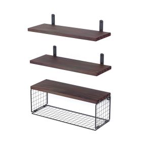 2 In 1 Floating Shelves Wall Mounted with Storage Basket Bathroom Shelves Over Toilet Wooden Shelves for Bedroom Living Room Kitchen Office Wall Deco