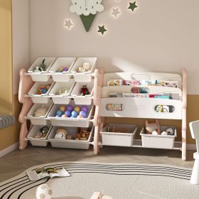Kids Toy Storage Organizer, Toy Organizer with 2 Tier Bookshelf, Toy Storage with Shelf and 12 Toy Bins, Kids Bookshelf and Toy Storage for Playroom,