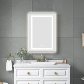 20 x 32 Inch LED Bathroom Mirror with Front and Backlight, Wall Mounted Vanity Mirror with Aluminum Frame, Anti-Fog, Memory, 3 Colors, Stepless Dimma