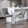 26" Counter Height Bar Stools Set of 2, Modern Velvet Barstools with Button Back&Rivet Trim Upholstered Kitchen Island Chairs with Sturdy Chromed Met