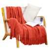 Red Diamond Pattern Knitted Throw Blanket with Tassels – Soft and Cozy Decorative Blanket