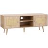 Rattan TV Stand, Boho TV Cabinet for 55 inch TV, Mid Century Modern TV Stand, Rattan TV Console with Adjustable Shelfs for Living Room, Media Room, O