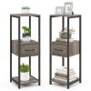 2 Pack 3 Tier Tall Metal Plant Stand with Drawer and Display Shelf