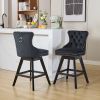 Swivel Velvet Barstools with Button Tufted Decoration and Wooden Legs, and Chrome Nailhead Trim, Leisure Style Bar Chairs,Bar stools, Set of 2 (Black