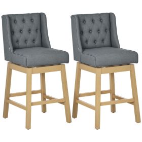 Bar Height Bar Stools Set of 2, 180 Degree Swivel Barstools with Solid Wood Footrests and Button Tufted Design, 30" Seat Height Bar Chairs for Kitche