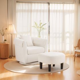 Swivel Accent Chair with Ottoman Set, Modern Chenille Barrel Armchair with Removable Back Pillow & 2 Armrest Covers for Living Room, Bedroom, Office,