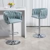 360° Fabric cover Swivel Bar Stools Set of 2, Adjustable Counter Height Bar Chairs with Woven Back & Footrest, Silver chromed Bar Stools for Kitchen