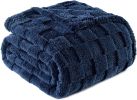 Fleece Throw Blanket for Couch,Super Soft and Warm Lightweight Checkered Pattern Blankets for All Seasons, 50x60 Inches, Navy BlueFleece Throw Blanke