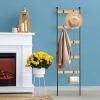 10-Tier Wooden Blanket Ladder with 5 Removable Hooks, Farmhouse Wall-Mounted Quilt Rack & Freestanding Towel Storage Shelf for Living Room and Bathro