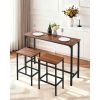 Bar Table, 3PCS 47″ Bars Tables Set, Bar Tables and Chair Set with Rounded Edge Design, Rectangular Pub Table with Two Stools for Office Desk, Breakf