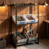 3-Tier Adjustable Tilt Beer Crate Storage Rack, Heavy Duty Metal Beverage Organizer with Hooks, Multi-Angle Drink Holder Shelf for Home Bar Garage