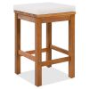 5 Piece Outdoor Bar Set, Patio Acacia Wood Bar Height Table & Four Stools with Cushions, Wood Dining Bar Set for Backyard, Poolside, Balcony, Beige C