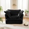 Slip-covered Armchair with 1 Big Back Cushion and 2 Big Toss Pillows, Single Deep Seat Comfy Single Couch Sofa Multiple Large Soft Pillows, Black Cor