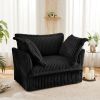 Slip-covered Armchair with 1 Big Back Cushion and 2 Big Toss Pillows, Single Deep Seat Comfy Single Couch Sofa Multiple Large Soft Pillows, Black Cor