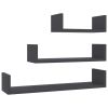 Wall Display Shelf 3 pcs Gray Engineered Wood