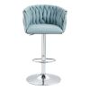 360° Fabric cover Swivel Bar Stools Set of 2, Adjustable Counter Height Bar Chairs with Woven Back & Footrest, Silver chromed Bar Stools for Kitchen