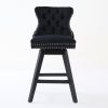 Swivel Velvet Barstools with Button Tufted Decoration and Wooden Legs, and Chrome Nailhead Trim, Leisure Style Bar Chairs,Bar stools, Set of 2 (Black