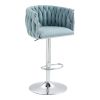 360° Fabric cover Swivel Bar Stools Set of 2, Adjustable Counter Height Bar Chairs with Woven Back & Footrest, Silver chromed Bar Stools for Kitchen