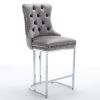 26" Counter Height Bar Stools Set of 2, Modern Velvet Barstools with Button Back&Rivet Trim Upholstered Kitchen Island Chairs with Sturdy Chromed Met