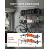 2-Tier Heavy Duty Wall Garage Shelving, 2 x 4 ft Steel Wall Mounted Shelving Unit with Hooks, 24 x 48 Inch Per Shelf Floating Storage Metal Rack for