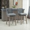 Bar Height Bar Stools Set of 2, 180 Degree Swivel Barstools with Solid Wood Footrests and Button Tufted Design, 30" Seat Height Bar Chairs for Kitche