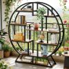Round Bookshelf, 63 Inch Etagere Bookcase with Staggered Shelves